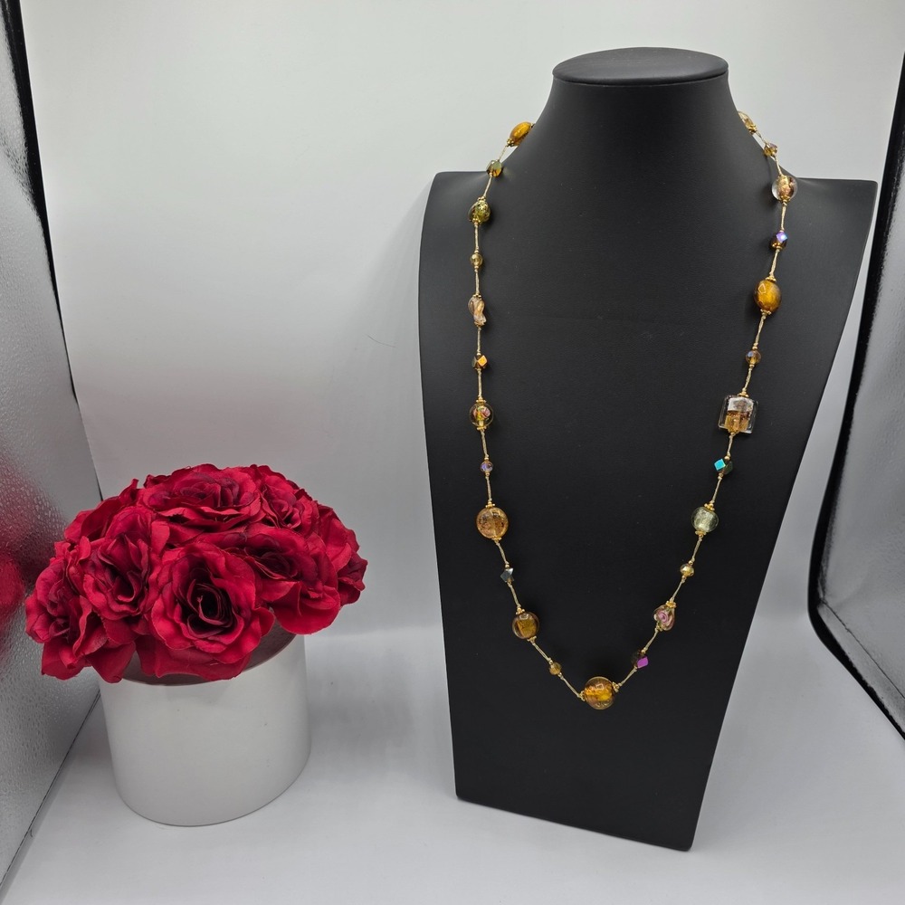 Womens Single Strand Multicolor‎ Glass Crystal Aurora Borealis Necklace 30"